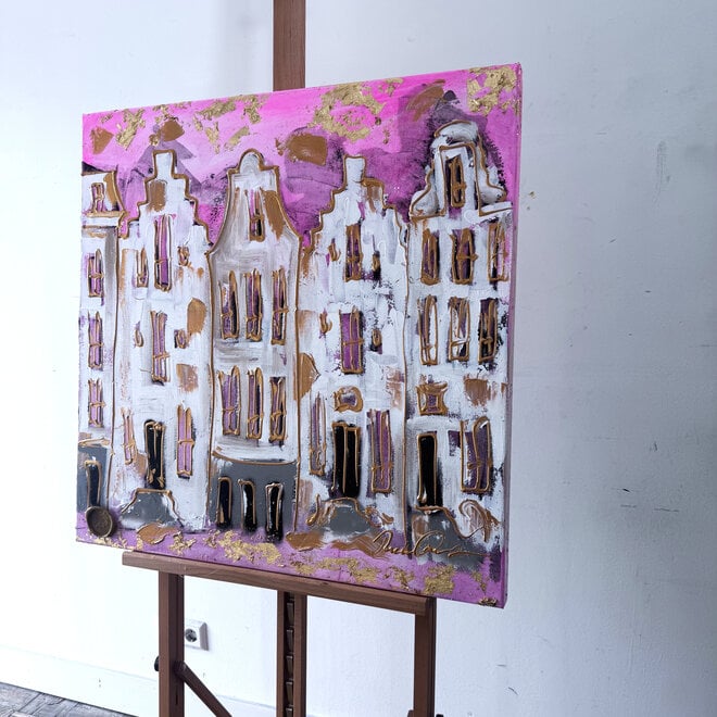 Schilderij- Rick Triest - 80x80 cm  - Amsterdam Signature Gold Series - Blue & Gold # 229
