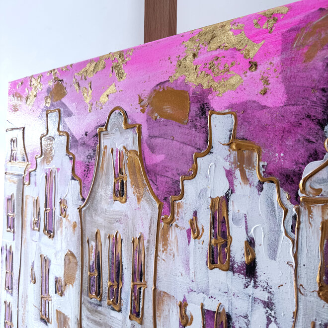 Schilderij- Rick Triest - 80x80 cm  - Amsterdam Signature Gold Series - Blue & Gold # 229