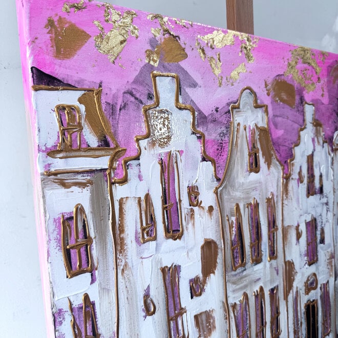 Schilderij- Rick Triest - 80x80 cm  - Amsterdam Signature Gold Series - Blue & Gold # 229