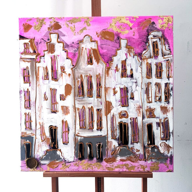 Schilderij- 80x80 cm  - Amsterdam Signature Gold Series - Blue & Gold # 229