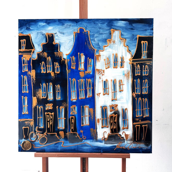 Schilderij- Rick Triest - 80x80 cm  - Amsterdam Signature Gold Series - Blue & Gold # 228