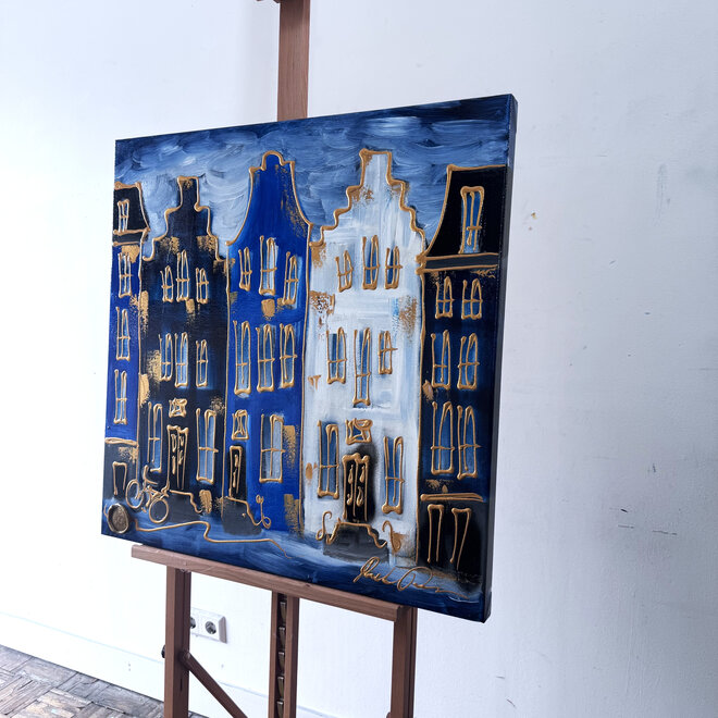 Painting - Rick Triest - 80x80 cm - Amsterdam Signature Gold Series - Blue & Gold # 228