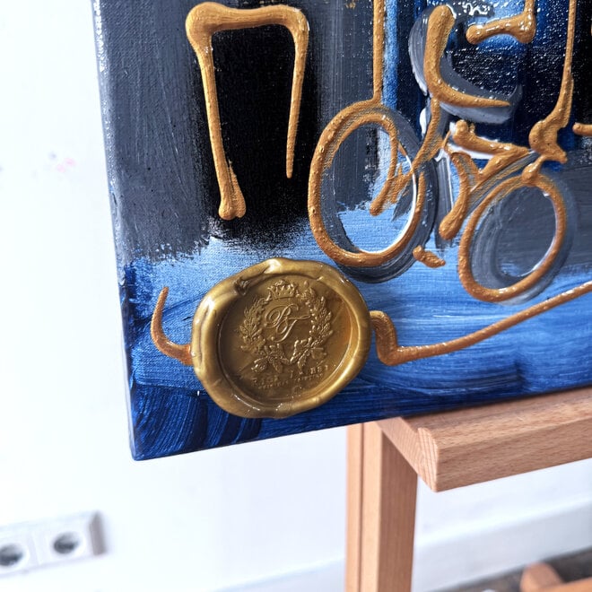 Schilderij- Rick Triest - 80x80 cm  - Amsterdam Signature Gold Series - Blue & Gold # 228