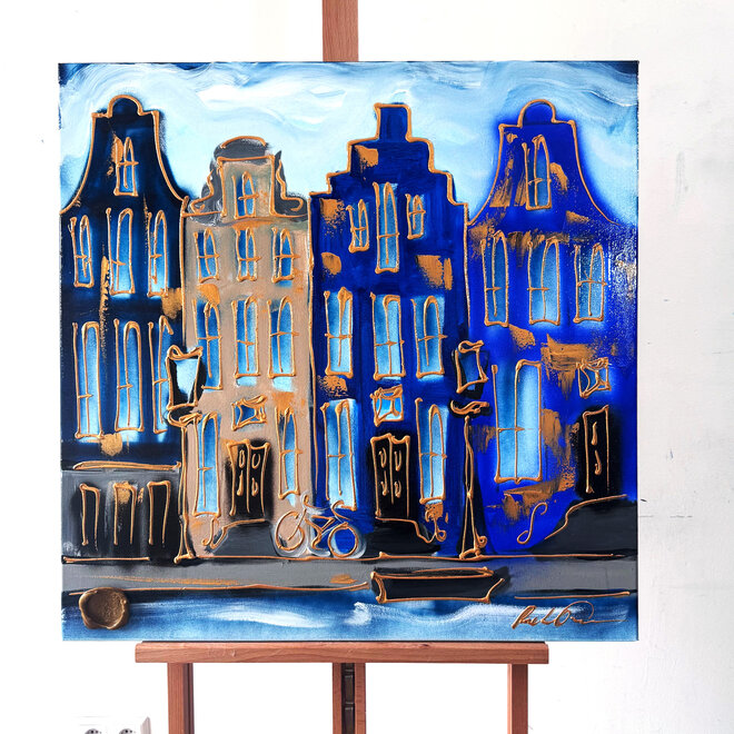 Painting - Rick Triest - 80x80 cm - Amsterdam Signature Gold Series - Blue & Gold # 227