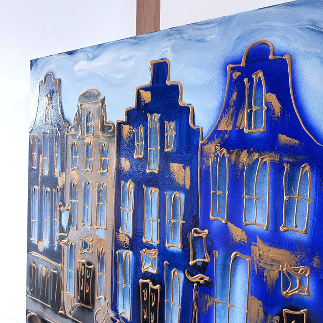 Painting - Rick Triest - 80x80 cm - Amsterdam Signature Gold Series - Blue & Gold # 227