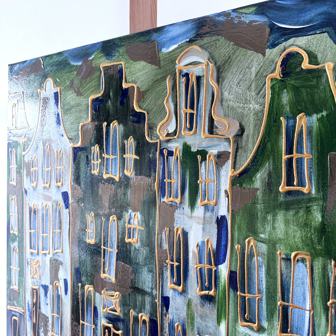 Painting - Rick Triest - 80x80 cm - Amsterdam Signature Gold Series - Blue & Gold # 226
