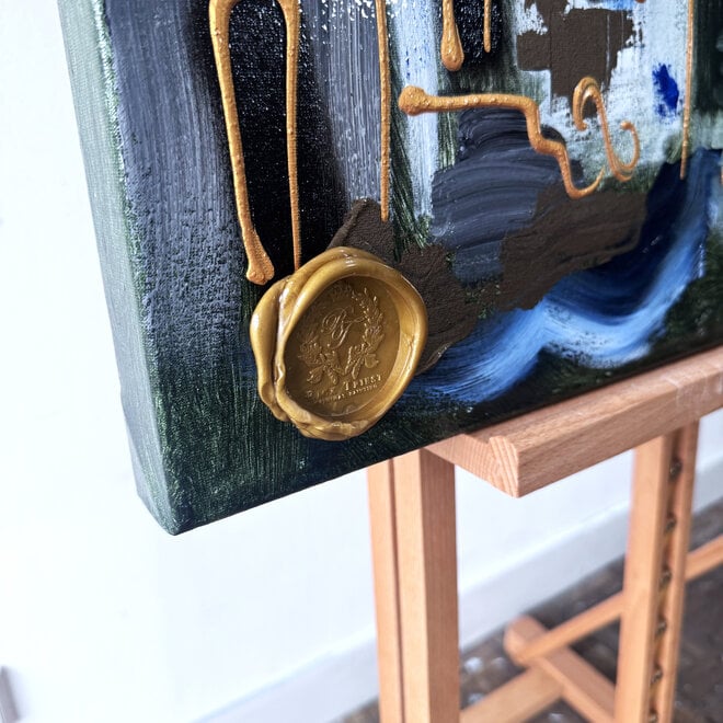 Schilderij- Rick Triest - 80x80 cm  - Amsterdam Signature Gold Series - Blue & Gold # 226