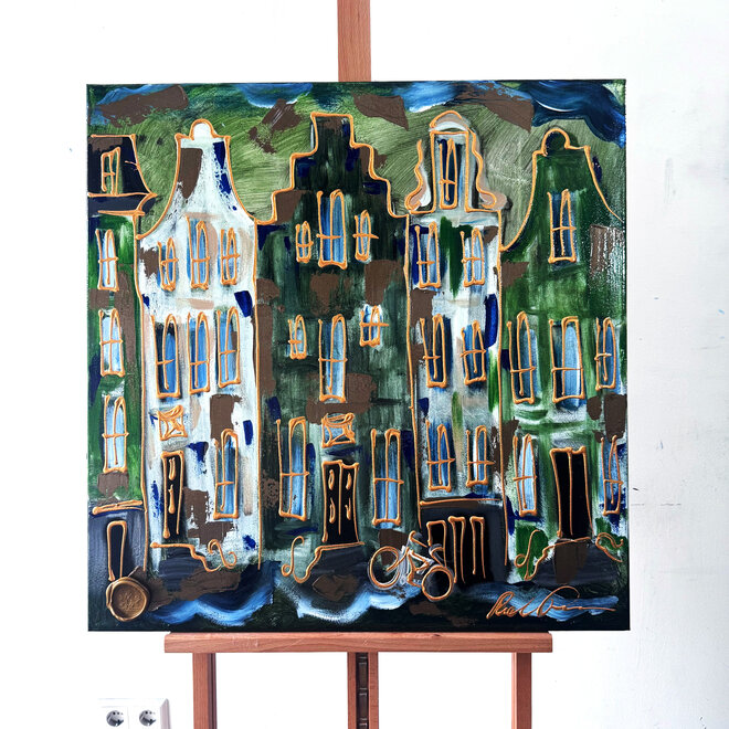 Painting - Rick Triest - 80x80 cm - Amsterdam Signature Gold Series - Blue & Gold # 226