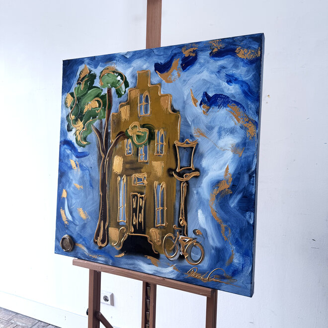 Painting - Rick Triest - 80x80 cm - Amsterdam Signature Gold Series - Blue & Gold # 225