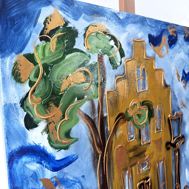 Painting - Rick Triest - 80x80 cm - Amsterdam Signature Gold Series - Blue & Gold # 225