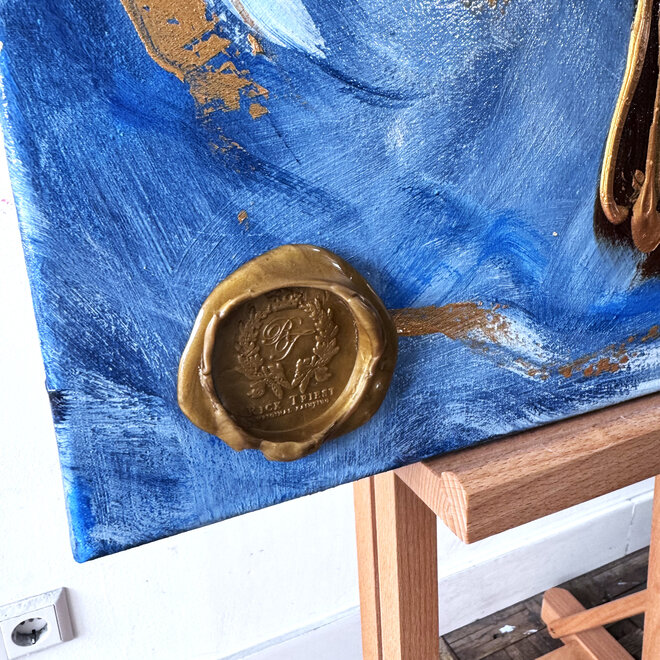 Painting - Rick Triest - 80x80 cm - Amsterdam Signature Gold Series - Blue & Gold # 225