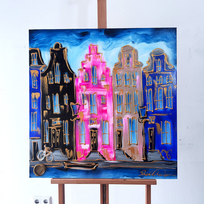Painting- 80x80 cm - Amsterdam Signature Gold Series - Blue & Gold # 224