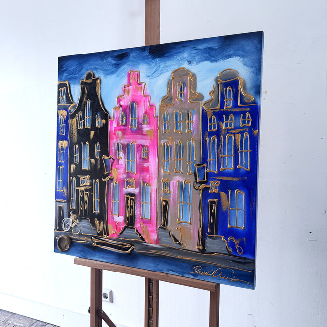 Painting - Rick Triest - 80x80 cm - Amsterdam Signature Gold Series - Blue & Gold # 224