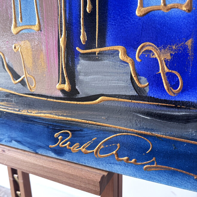 Painting - Rick Triest - 80x80 cm - Amsterdam Signature Gold Series - Blue & Gold # 224