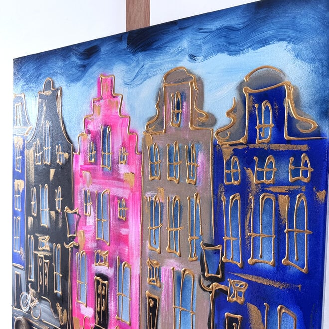 Schilderij- Rick Triest - 80x80 cm  - Amsterdam Signature Gold Series - Blue & Gold # 224