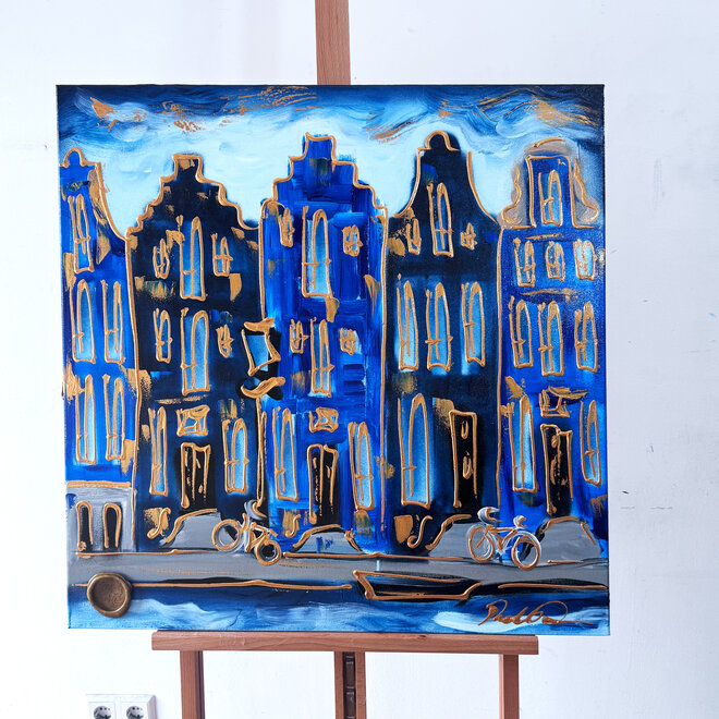 Painting - Rick Triest - 80x80 cm - Amsterdam Signature Gold Series - Blue & Gold # 223