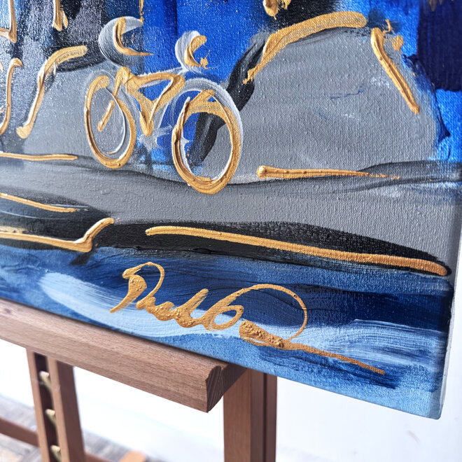 Schilderij- Rick Triest - 80x80 cm  - Amsterdam Signature Gold Series - Blue & Gold # 223