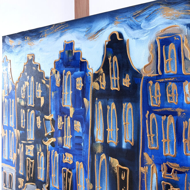 Painting - Rick Triest - 80x80 cm - Amsterdam Signature Gold Series - Blue & Gold # 223