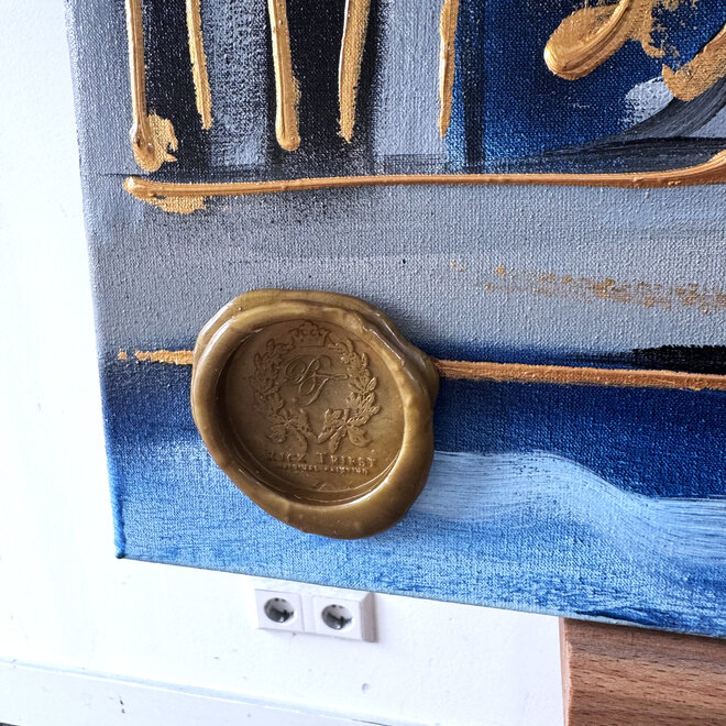 Schilderij- Rick Triest - 80x80 cm  - Amsterdam Signature Gold Series - Blue & Gold # 223