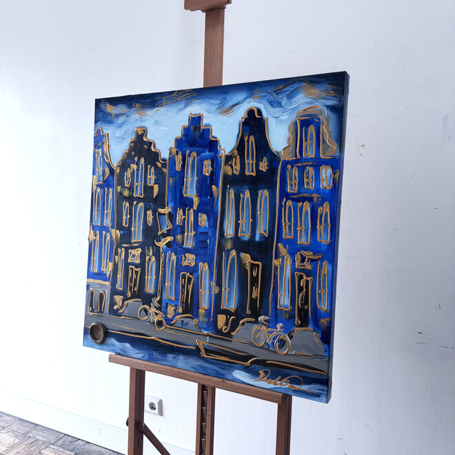 Painting - Rick Triest - 80x80 cm - Amsterdam Signature Gold Series - Blue & Gold # 223