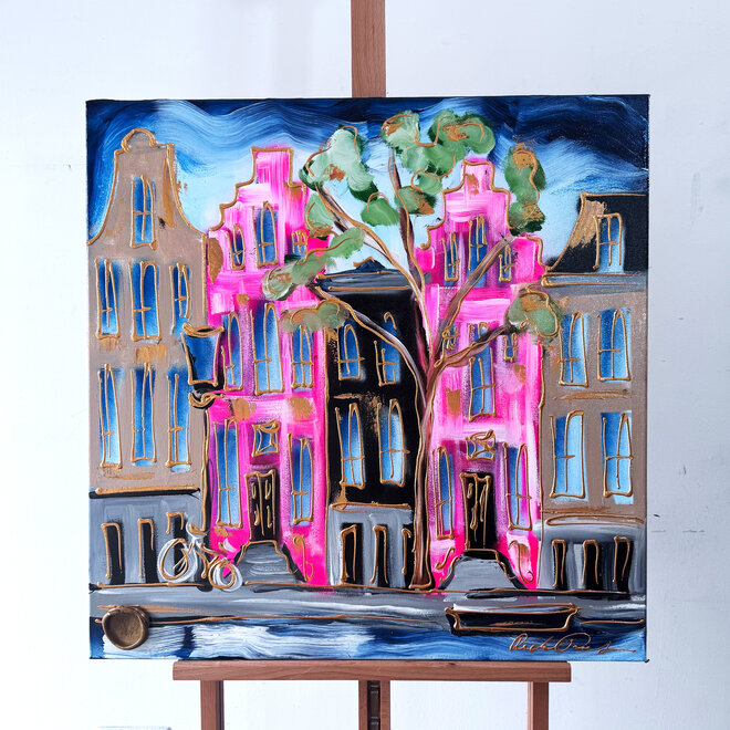 Painting - Rick Triest - 80x80 cm - Amsterdam Signature Gold Series - Blue & Gold # 222