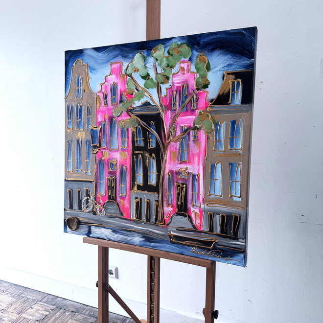 Schilderij- Rick Triest - 80x80 cm  - Amsterdam Signature Gold Series - Blue & Gold # 222