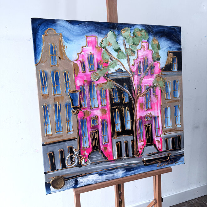 Schilderij- Rick Triest - 80x80 cm  - Amsterdam Signature Gold Series - Blue & Gold # 222