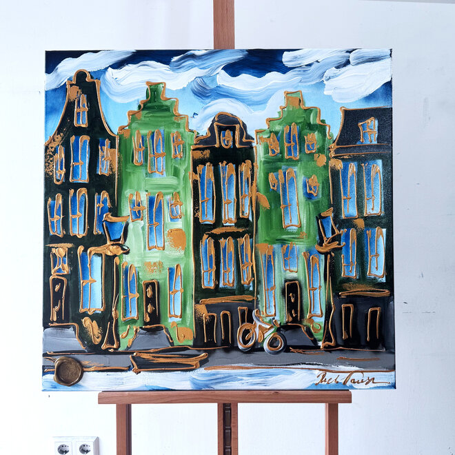 Painting - Rick Triest - 80x80 cm - Amsterdam Signature Gold Series - Blue & Gold # 221