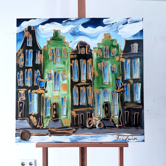 Schilderij- 80x80 cm  - Amsterdam Signature Gold Series - Blue & Gold # 221