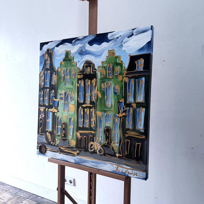 Painting - Rick Triest - 80x80 cm - Amsterdam Signature Gold Series - Blue & Gold # 221