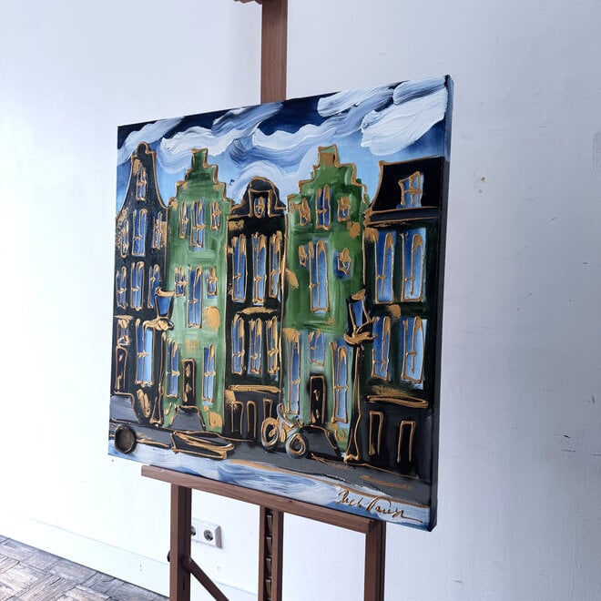 Schilderij- Rick Triest - 80x80 cm  - Amsterdam Signature Gold Series - Blue & Gold # 221