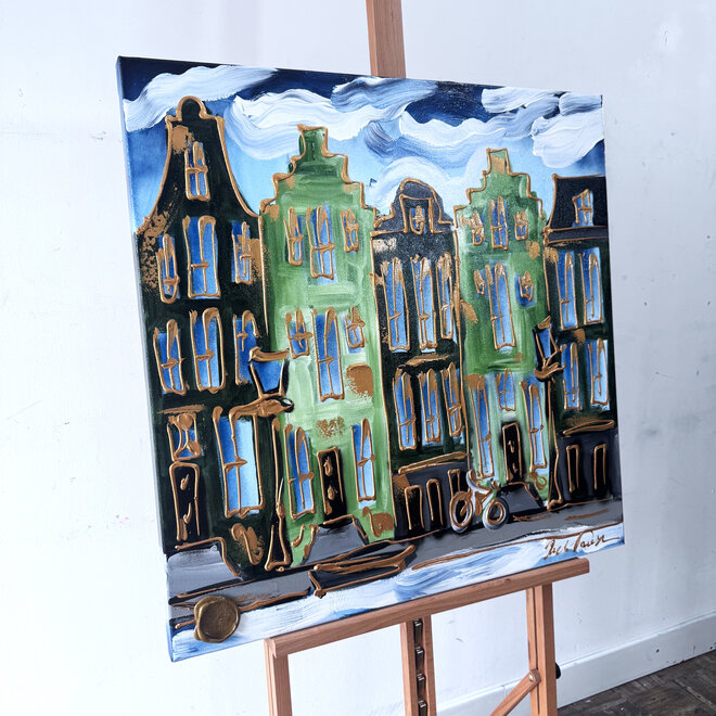 Painting - Rick Triest - 80x80 cm - Amsterdam Signature Gold Series - Blue & Gold # 221