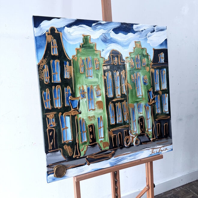 Schilderij- Rick Triest - 80x80 cm  - Amsterdam Signature Gold Series - Blue & Gold # 221