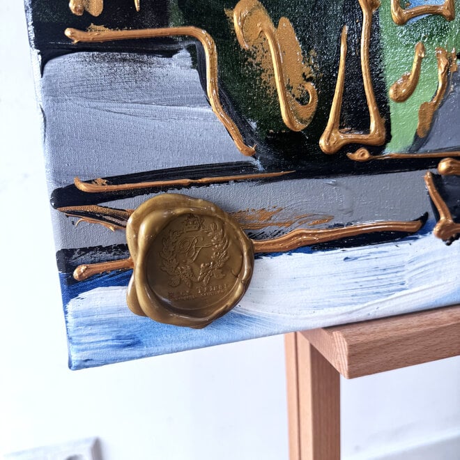 Schilderij- Rick Triest - 80x80 cm  - Amsterdam Signature Gold Series - Blue & Gold # 221