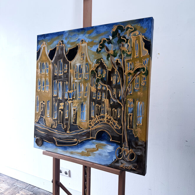 Painting - Rick Triest - 80x80 cm - Amsterdam Signature Gold Series - Blue & Gold # 230