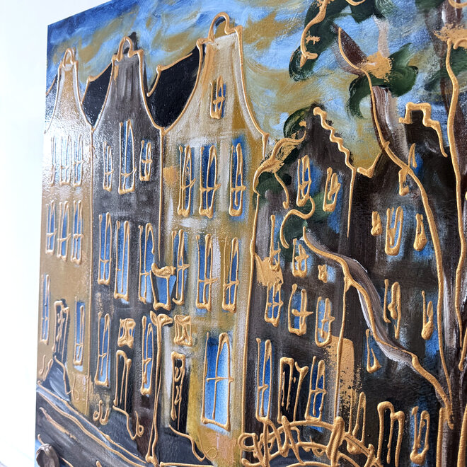 Painting - Rick Triest - 80x80 cm - Amsterdam Signature Gold Series - Blue & Gold # 230