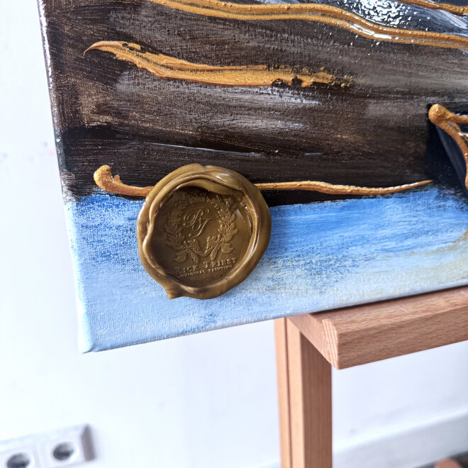 Schilderij- Rick Triest - 80x80 cm  - Amsterdam Signature Gold Series - Blue & Gold # 230