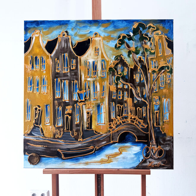 Painting - Rick Triest - 80x80 cm - Amsterdam Signature Gold Series - Blue & Gold # 230