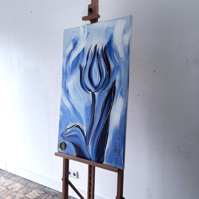 Schilderij -60x100 cm -Rick Triest -  Tulpenmanie - Inspired by Dutch masters - Hollands Delfts Blauw #14