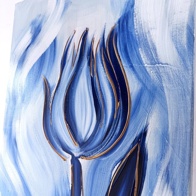 Schilderij -60x100 cm -Rick Triest -  Tulpenmanie - Inspired by Dutch masters - Hollands Delfts Blauw #14