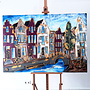 Schilderij- 100x150cm - Rick Triest - Amsterdam Herengracht -Blue & Gold #286- Burgundy
