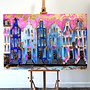 Schilderij- Rick Triest - 100x150 cm - Amsterdam Signature Gold Series - Prinsengracht - Blue & Gold # 1235