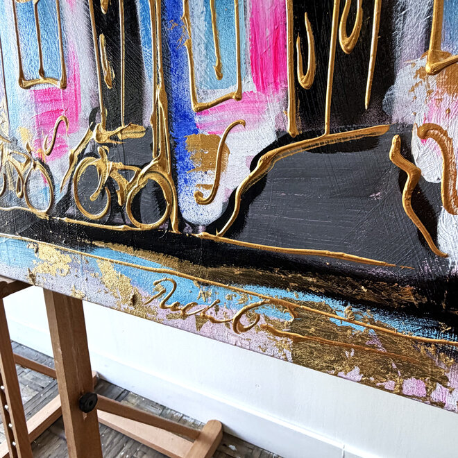 Painting - Rick Triest - 100x150 cm - Amsterdam Signature Gold Series - Prinsengracht - Blue & Gold # 1235