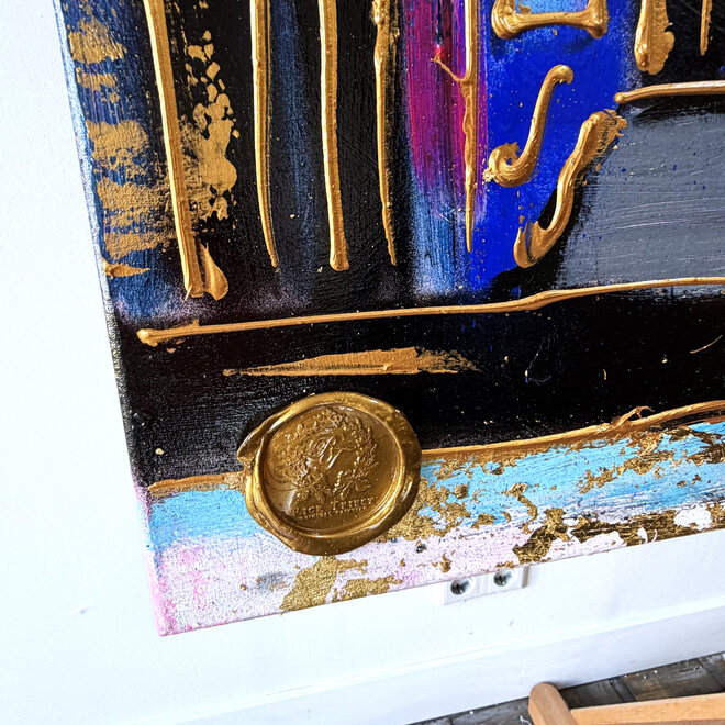 Painting - Rick Triest - 100x150 cm - Amsterdam Signature Gold Series - Prinsengracht - Blue & Gold # 1235