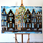 Painting - Rick Triest - 100x150 cm - Amsterdam Signature Gold Series - Prinsengracht - Blue & Gold # 1236