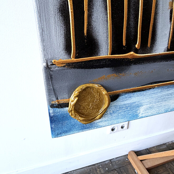 Painting - Rick Triest - 100x150 cm - Amsterdam Signature Gold Series - Prinsengracht - Blue & Gold # 1236