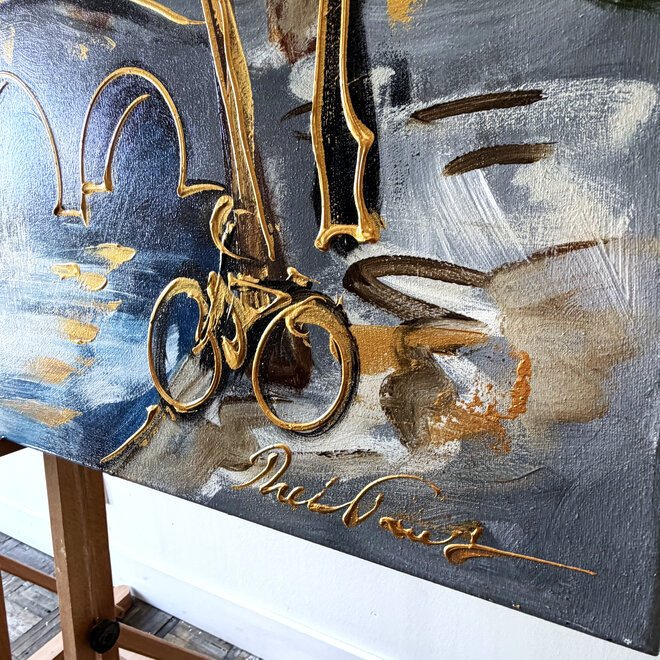 Painting - Rick Triest - 100x150 cm - Amsterdam Signature Gold Series - Prinsengracht - Blue & Gold # 1237