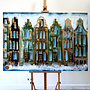 Painting - Rick Triest - 100x150 cm - Amsterdam Signature Gold Series - Prinsengracht - Blue & Gold # 1238