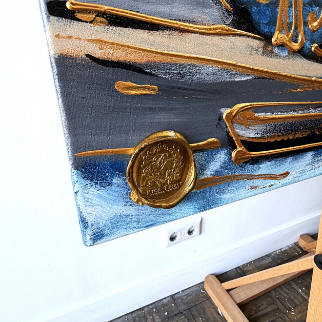 Painting - Rick Triest - 100x150 cm - Amsterdam Signature Gold Series - Prinsengracht - Blue & Gold # 1239- Westertoren