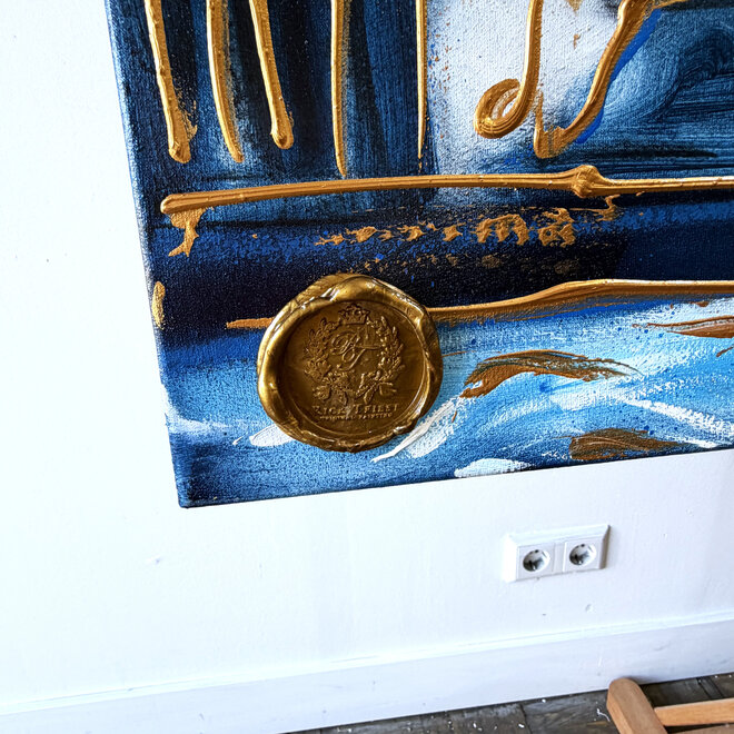 Painting - Rick Triest - 100x150 cm - Amsterdam Signature Gold Series - Prinsengracht - Blue & Gold # 1241